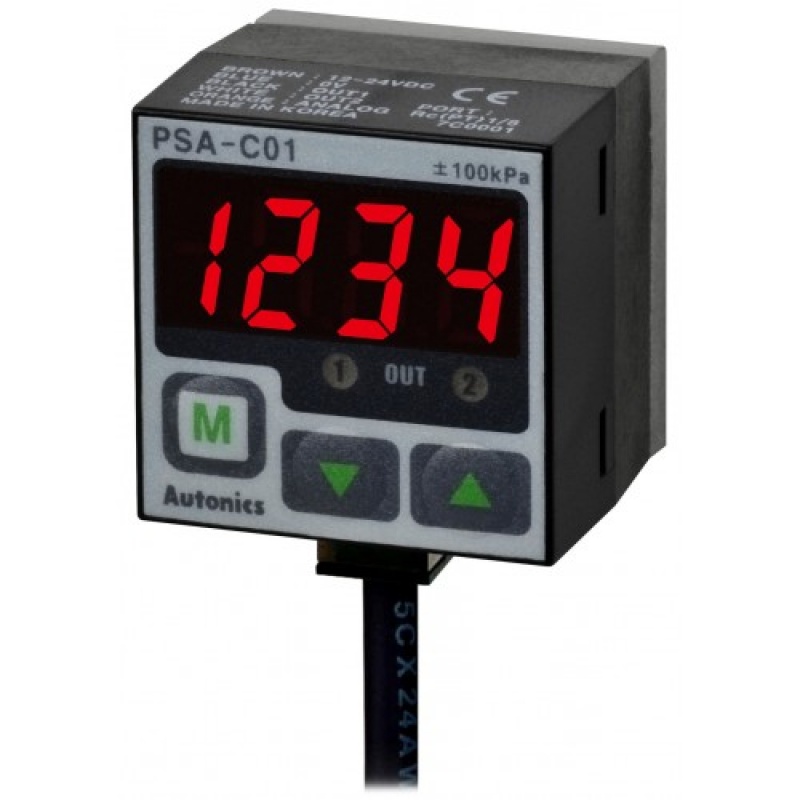 PSA-1-NPT1/8 Датчики разрежения газов с дисплеем и кнопками, 54х10х25мм,  выходы - 1 дискретный и 1 аналоговый., выход для измерения давления опциональный (PSA тип) 